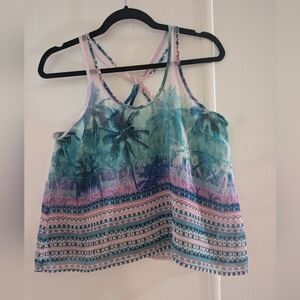 🛍️4 For $15🛍️Aeropostale Tropical Blue and Pink Sleeveless Crop Tank Top